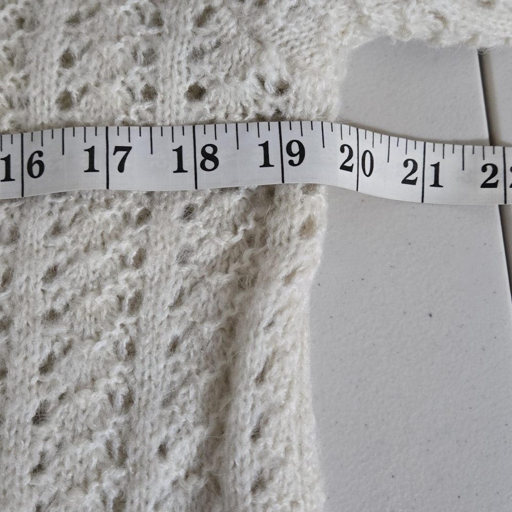 Mango Openwork Knit Hoodie Elegant Cream Cardigan Sweater Size M - Picture 9 of 12